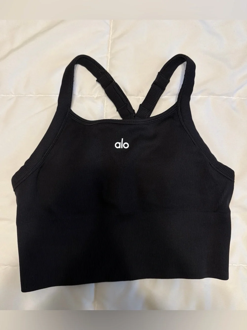 ALO Yoga Woman Black Ribbed Cropped One-Piece Tank
